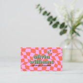 Retro Roze Oranje QR Code Groovy Geruite Uniek Visitekaartje (Staand voorkant)