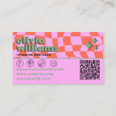 Retro Roze Oranje QR Code Groovy Geruite Uniek Visitekaartje (Achterkant)