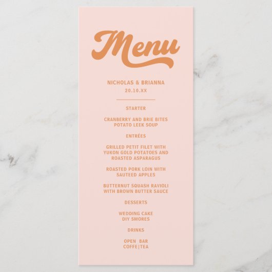 Retro Roze Oranje Trouwfeest Menu (Voorkant)