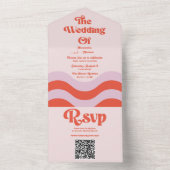 Retro Roze Oranje Typografie QR Code Bruiloft All In One Uitnodiging (Binnen)
