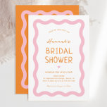 Retro Roze Oranje Wavy Bridal Shower Kaart<br><div class="desc">Retro Colorful Modern Wavy Bridal Shower Invitations</div>