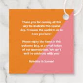 Retro Roze Oranje Welkomstcadeau Bag Weddenschap Bedankjes Labels (Achterkant)