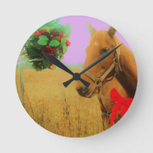 Retro roze Paard van hemelKerstmis Ronde Klok