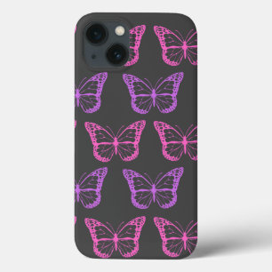 Retro Roze Paarse Bloemen Vlinder Meisje Patroon Case-Mate iPhone Case