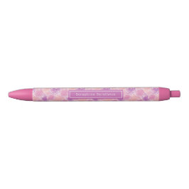 Retro Roze Paarse Floral Aangepaste Naam Zwarte Inkt Pen