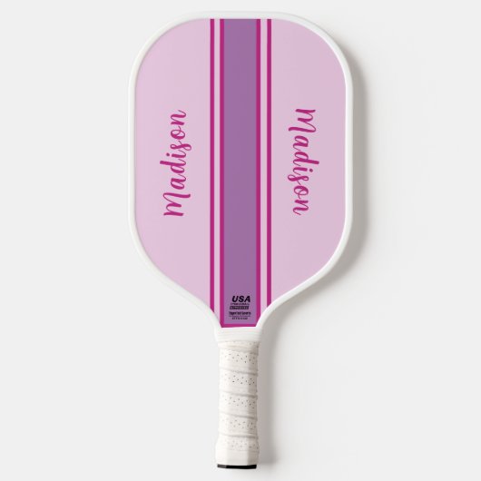 Retro Roze, Paarse & Fuchia Gestreept Pickleball Paddle (Achterkant)