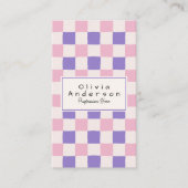 Retro roze Paarse geruite trendy Boho QR-code Visitekaartje (Voorkant)