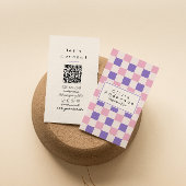 Retro roze Paarse geruite trendy Boho QR-code Visitekaartje