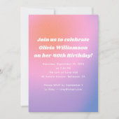 Retro Roze Paarse Gradient 40ste Verjaardagsfeest Kaart (Voorkant)