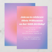 Retro Roze Paarse Gradient 40ste Verjaardagsfeest Kaart (Voorkant / Achterkant)