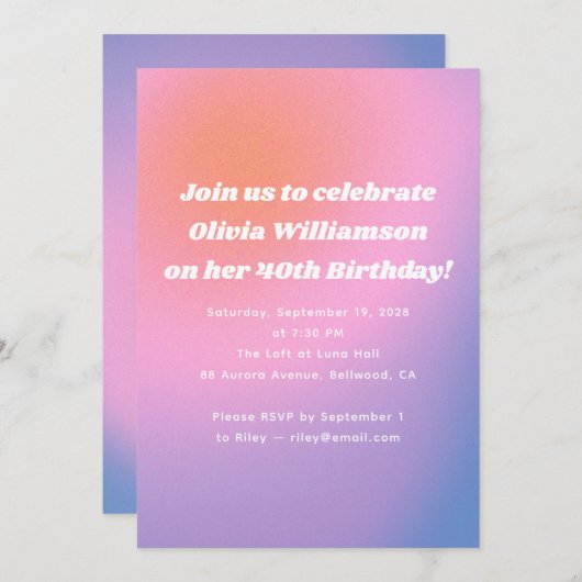 Retro Roze Paarse Gradient 40ste Verjaardagsfeest Kaart (Voorkant / Achterkant)