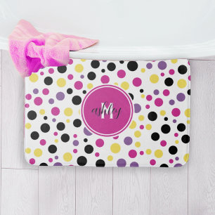 Retro Roze Paarse Monogram Polka Dots Badmat