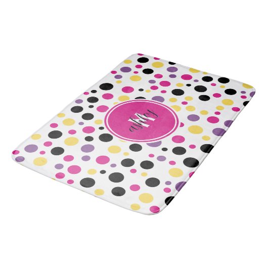 Retro Roze Paarse Monogram Polka Dots Badmat (Gekanteld)