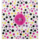 Retro Roze Paarse Monogram Polka Dots Douchegordijn (Voorkant)