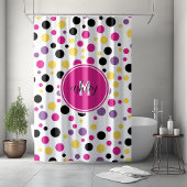 Retro Roze Paarse Monogram Polka Dots Douchegordijn