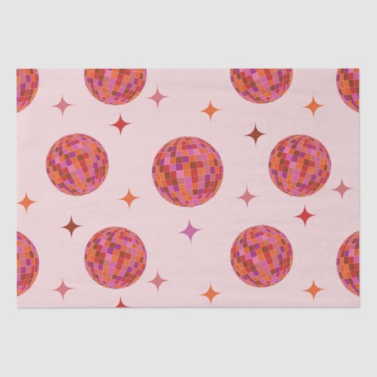 Retro Roze Paarse Oranje Disco Balls met Sterren Tissuepapier (Voorkant)