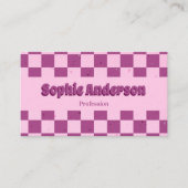 Retro Roze & Paarse Schaakbord met QR-code Visitekaartje (Voorkant)
