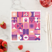 Retro Roze Paarse Wijn Bauhaus Cocktail Patroon Servet (Insitu)