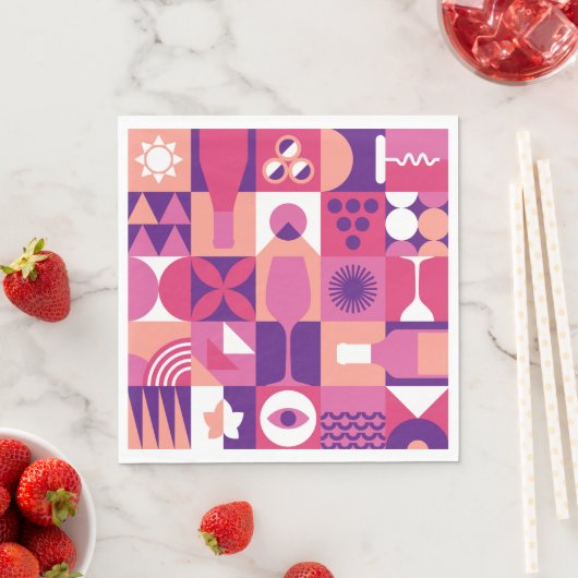 Retro Roze Paarse Wijn Bauhaus Cocktail Patroon Servet (Insitu)