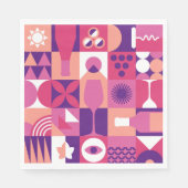 Retro Roze Paarse Wijn Bauhaus Cocktail Patroon Servet (Voorkant)