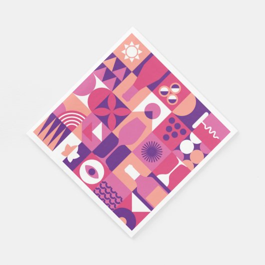 Retro Roze Paarse Wijn Bauhaus Cocktail Patroon Servet (Hoek)