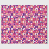 Retro Roze Paarse Wijn Bauhaus Patroon Cadeaupapier (Vlak)