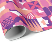 Retro Roze Paarse Wijn Bauhaus Patroon Cadeaupapier (Rol Hoek)