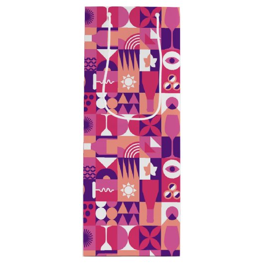 Retro Roze Paarse Wijn Bauhaus Patroon Cadeautas (Voorkant)