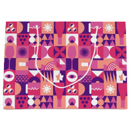 Retro Roze Paarse Wijn Bauhaus Patroon Groot Cadeauzakje