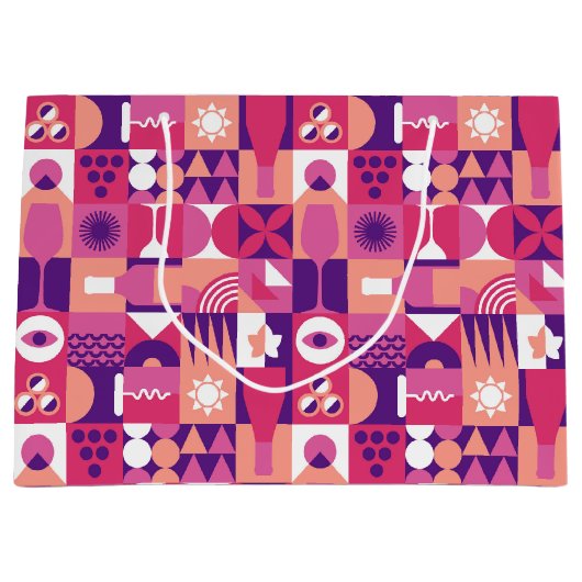 Retro Roze Paarse Wijn Bauhaus Patroon Groot Cadeauzakje (Voorkant)