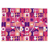 Retro Roze Paarse Wijn Bauhaus Patroon Groot Cadeauzakje (Achterkant)