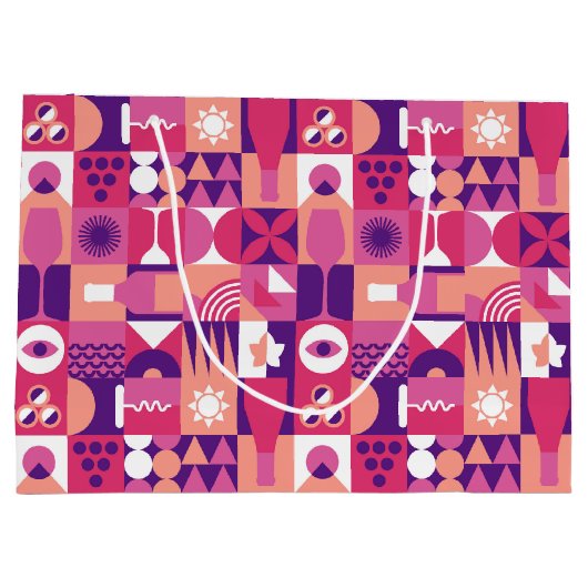 Retro Roze Paarse Wijn Bauhaus Patroon Groot Cadeauzakje (Achterkant)