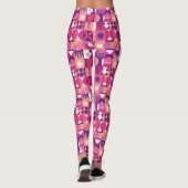 Retro Roze Paarse Wijn Bauhaus Patroon Leggings (Achterkant)