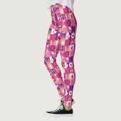 Retro Roze Paarse Wijn Bauhaus Patroon Leggings (Links)