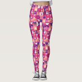 Retro Roze Paarse Wijn Bauhaus Patroon Leggings (Voorkant)