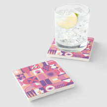 Retro Roze Paarse Wijn Bauhaus Patroon