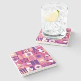 Retro Roze Paarse Wijn Bauhaus Patroon Stenen Onderzetter