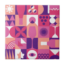 Retro Roze Paarse Wijn Bauhaus Patroon