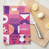 Retro Roze Paarse Wijn Bauhaus Patroon Theedoek (Quarter Fold)