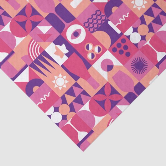Retro Roze Paarse Wijn Bauhaus Patroon Tissuepapier (Detail)