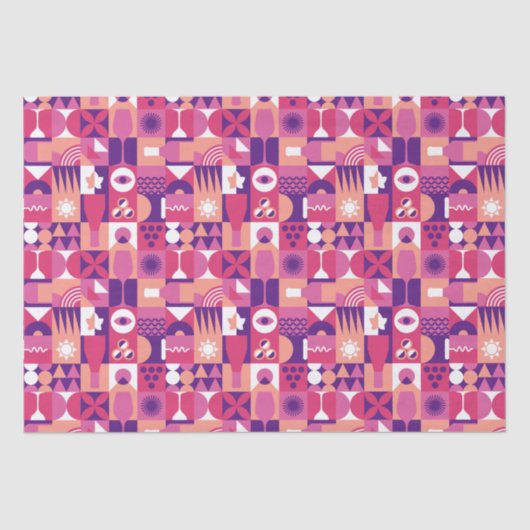 Retro Roze Paarse Wijn Bauhaus Patroon Tissuepapier (Voorkant)