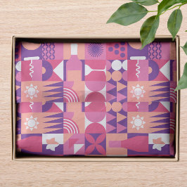 Retro Roze Paarse Wijn Bauhaus Patroon Tissuepapier