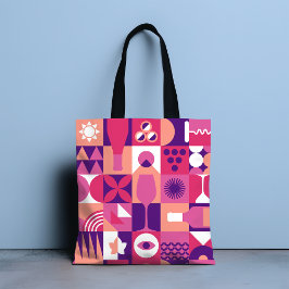 Retro Roze Paarse Wijn Bauhaus Patroon Tote Bag