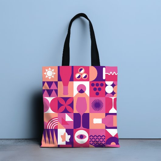 Retro Roze Paarse Wijn Bauhaus Patroon Tote Bag