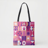 Retro Roze Paarse Wijn Bauhaus Patroon Tote Bag (Voorkant)