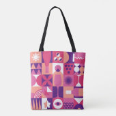 Retro Roze Paarse Wijn Bauhaus Patroon Tote Bag (Achterkant)