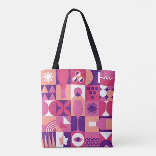 Retro Roze Paarse Wijn Bauhaus Patroon Tote Bag (Achterkant)