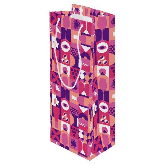 Retro Roze Paarse Wijn Bauhaus Patroon Wijn Cadeautas (Achterkant Gekanteld)