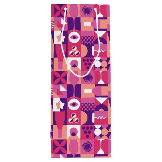 Retro Roze Paarse Wijn Bauhaus Patroon Wijn Cadeautas (Achterkant)