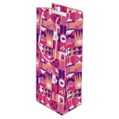 Retro Roze Paarse Wijn Bauhaus Patroon Wijn Cadeautas (Voorkant Gekanteld)